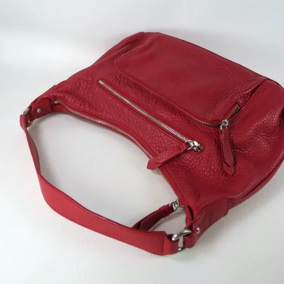 Cole Haan Red Pebbled Leather Hobo Shoulder Bag Slouch Purse Handbag - Picture 6 of 12